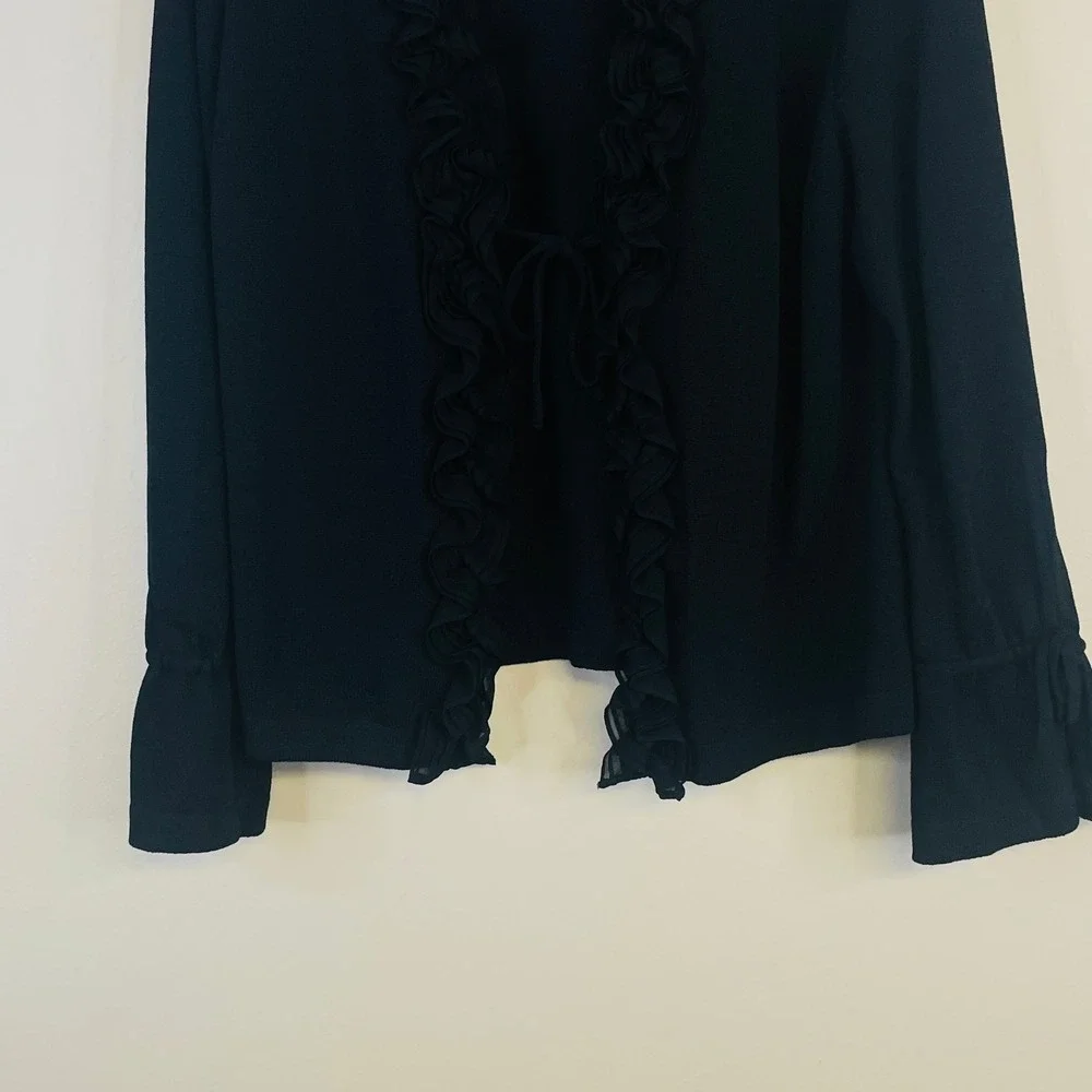 St.John Essentials Ruffled SilkRich Santana Knit Cardigan 6 Black Jacket Luxury